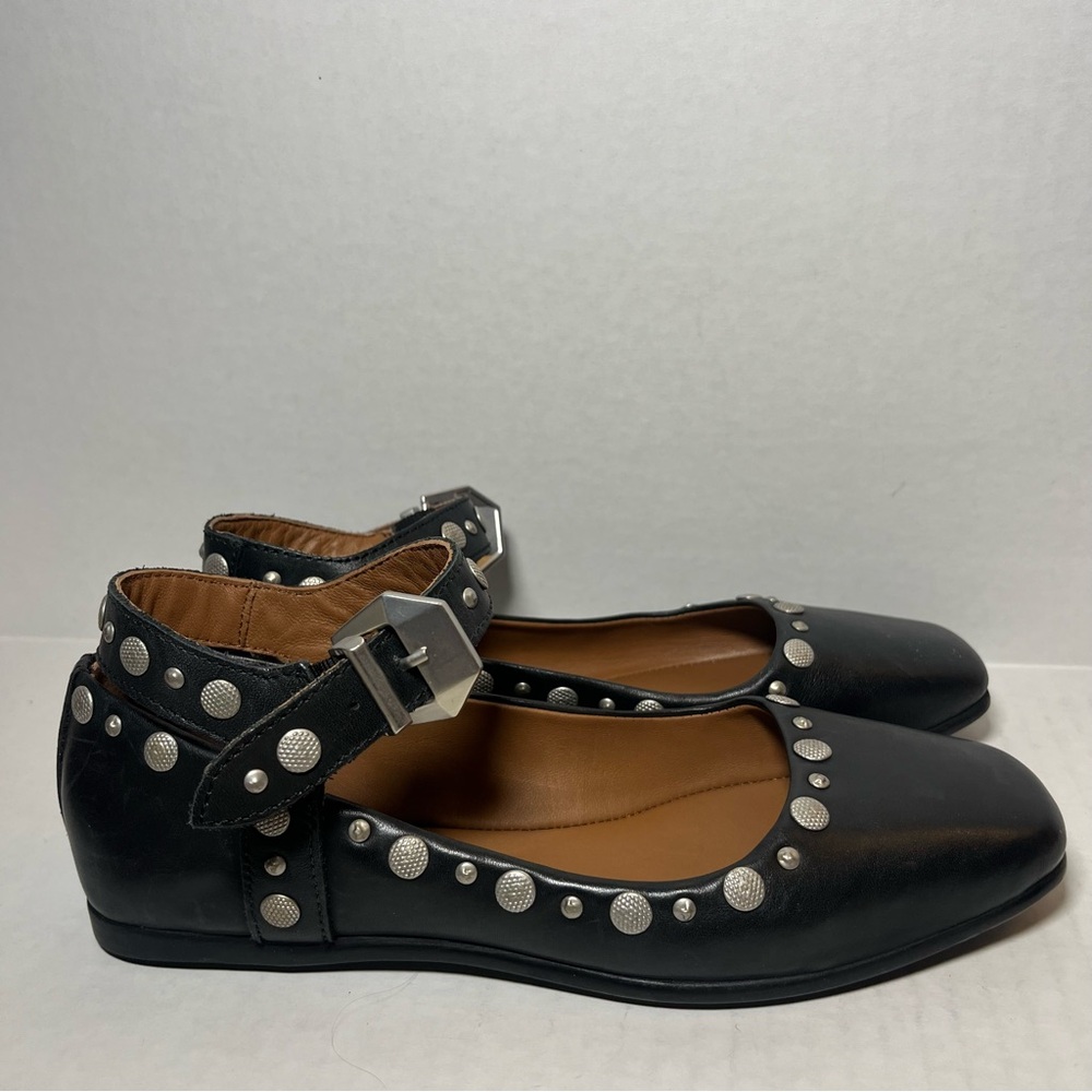 Free People 6 Mystic Mary Jane Black Studded Flats Ankle Strap